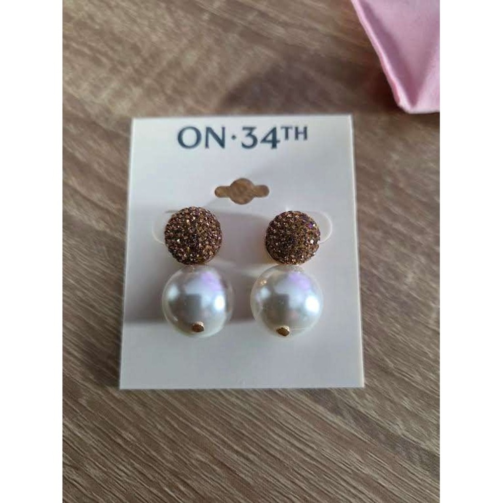 On 34th Gold Tone Pave Crystal and Faux Pearl Statement Drop Earrings100197837EG